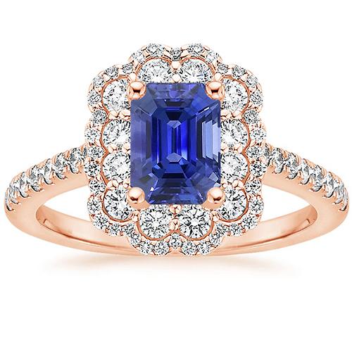 Double Halo Ring Emerald Sri Lankan Sapphire & Diamond 5 Carats - Gemstone Ring-harrychadent.ca