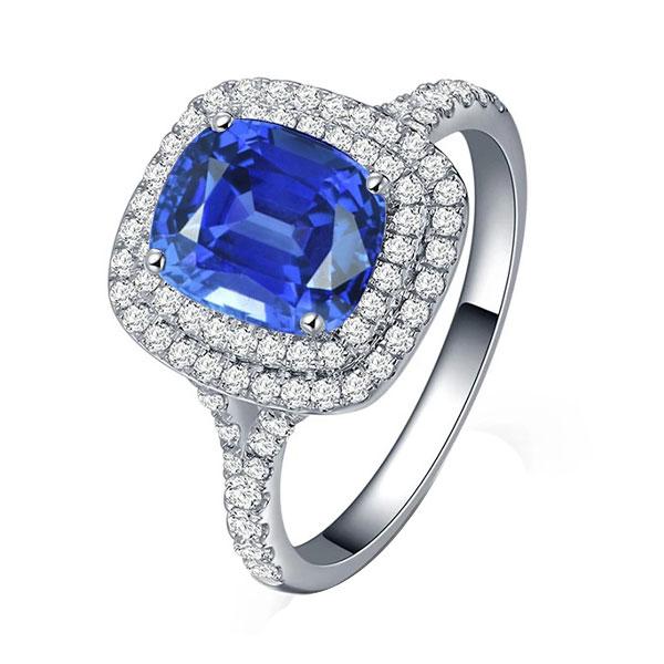 Double Halo Ring Oval Ceylon Sapphire 4 Carats Diamond Split Shank - Gemstone Ring-harrychadent.ca