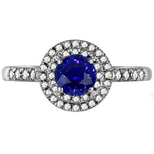 Double Halo Round Sapphire Ring 3 Carats Pave Set Diamond Jewelry - Gemstone Ring-harrychadent.ca