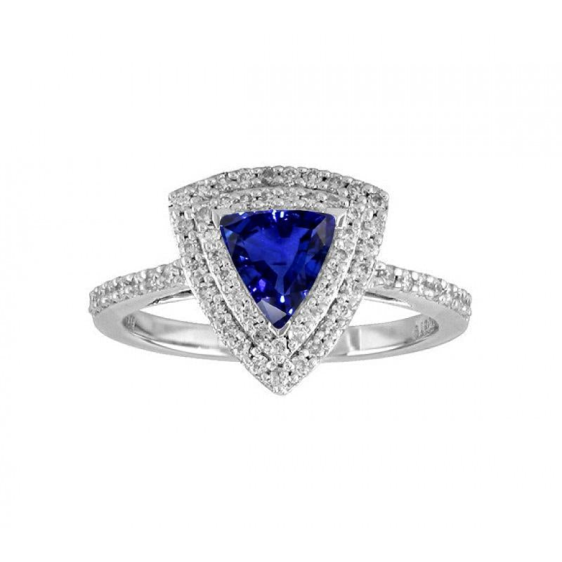 Double Halo Trillion Blue Sapphire Ring 2 Carats Accented Diamonds - Gemstone Ring-harrychadent.ca