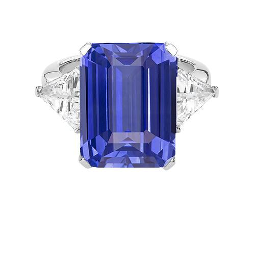 Emerald 3 Stone Ceylon Sapphire Ring With Trillion Diamond 3.50 Carats - Gemstone Ring-harrychadent.ca