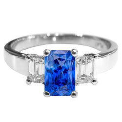 Emerald 3 Stone Natural Earth Mined Diamond Gemstone Ring 3 Carats Light Blue Sapphire
