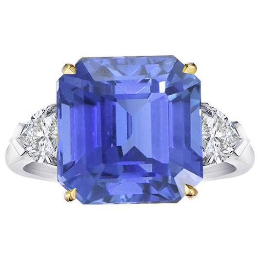 Emerald 3 Stone Diamond Ring Blue Sapphire 5 Carats Two Tone Gold - Gemstone Ring-harrychadent.ca