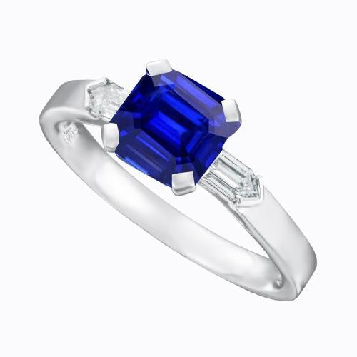 Emerald 3 Stone Diamond Sapphire Ring 1.75 Carats Tapered Baguettes - Gemstone Ring-harrychadent.ca