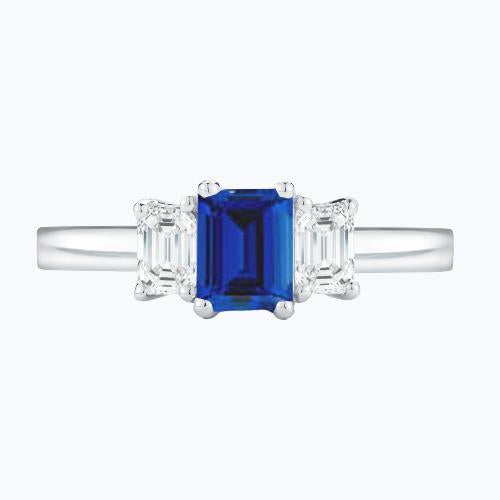 Emerald 3 Stone Ring 2 Carats Blue Sapphire & Diamond Jewelry Gold 14K - Gemstone Ring-harrychadent.ca