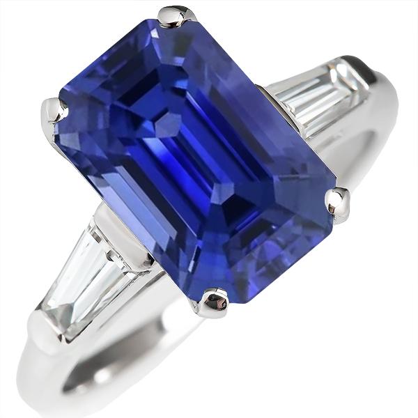 Emerald 3 Stone Ring Srilankan Sapphire 4.50 Carats Tapered Baguettes - Gemstone Ring-harrychadent.ca