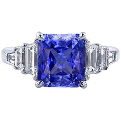 Emerald & Baguette Natural Earth Mined Diamond Blue Sapphire Anniversary Ring New 4 Carats