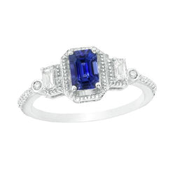 Emerald Blue Sapphire Wedding Ring Gold Tapered Shank 2.50 Carats 14K