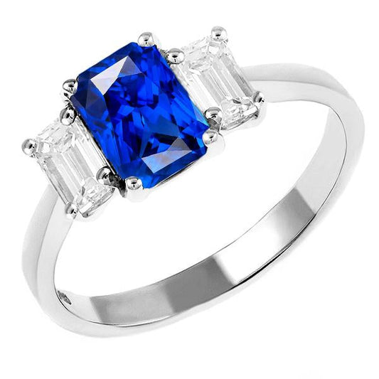 Emerald Diamond 3 Stone Sapphire Anniversary Ring 2.50 Carats Gold 14K - Gemstone Ring-harrychadent.ca