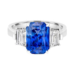 Emerald Natural Earth Mined Diamond Anniversary Ring 3 Carats Light Blue Sapphire 3 Stone