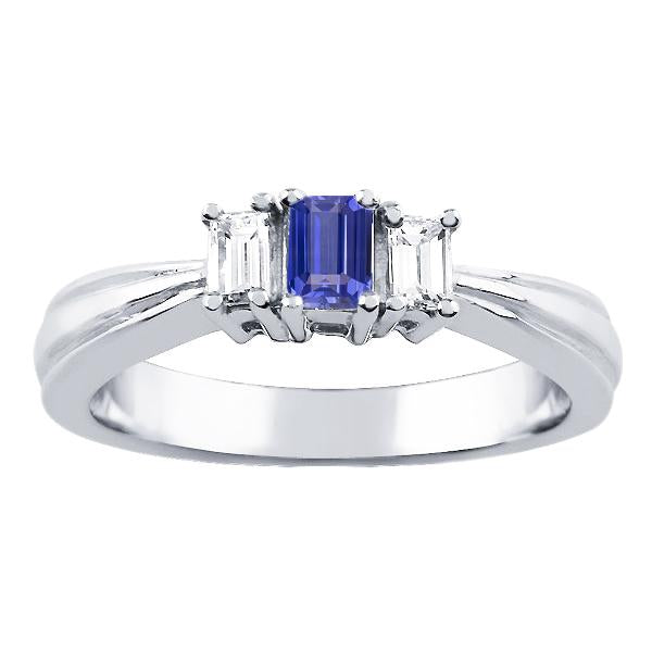 Emerald Diamond & Ceylon Sapphire Ring 3 Stone 2 Carats Tapered Shank - Gemstone Ring-harrychadent.ca