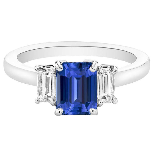 Emerald Diamond Engagement Ring Ceylon Sapphire Basket Set 4 Carats - Gemstone Ring-harrychadent.ca