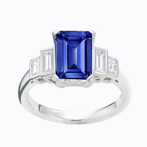 Emerald Diamond Sapphire Anniversary Ring 2.50 Carats Ladies Gold 14K - Gemstone Ring-harrychadent.ca