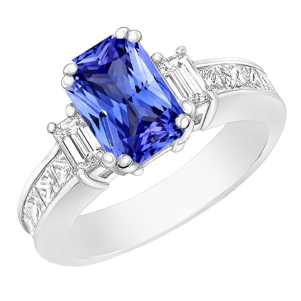 Emerald Diamond & Sapphire Ring 3 Stone Style 4.50 Carats Channel Set - Gemstone Ring-harrychadent.ca