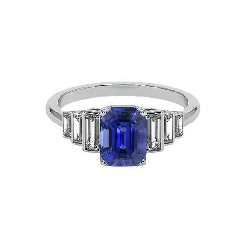 Emerald Gemstone Ring Ceylon Sapphire & Baguette Diamonds 2.50 Carats - Gemstone Ring-harrychadent.ca