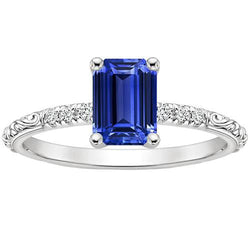 Emerald Gemstone with Accents Ring Blue Sapphire & Natural Earth Mined Diamond 3.50 Carats