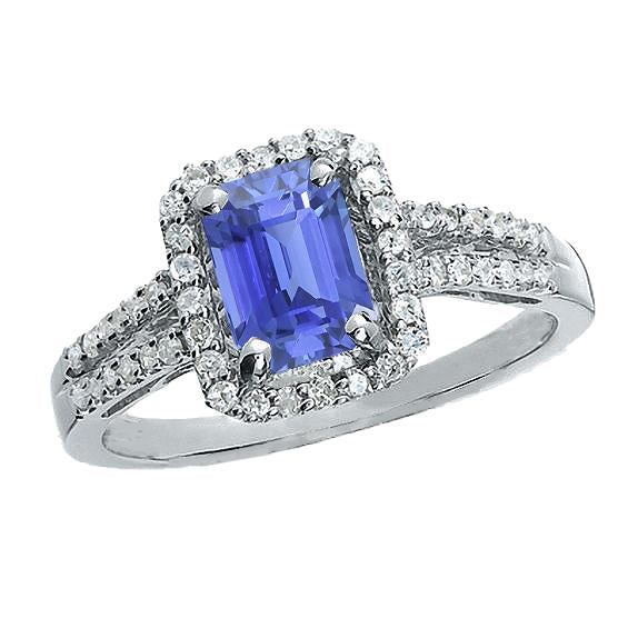 Emerald Halo Engagement Ring Blue Sapphire 4 Carats Double Shank - Gemstone Ring-harrychadent.ca