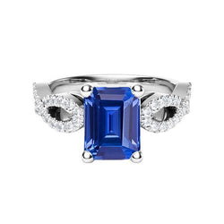 Emerald & Round Natural Earth Mined Diamond Ring Infinity Style Ceylon Sapphire 3 Carats