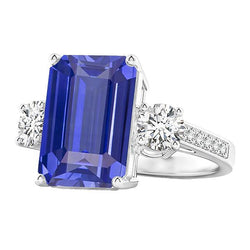 Emerald Sapphire 3 Stone Wedding Ring 5 Carats Round Natural Earth Mined Diamonds Jewelry