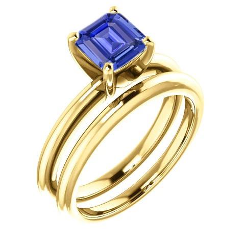 Emerald Sapphire Engagement Ring Set With Yellow Gold Band 1.50 Carats - Gemstone Ring-harrychadent.ca
