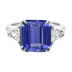 Emerald Sapphire Gemstone Ring 4 Carats Trillion Natural Earth Mined Diamonds 3 Stone Gold