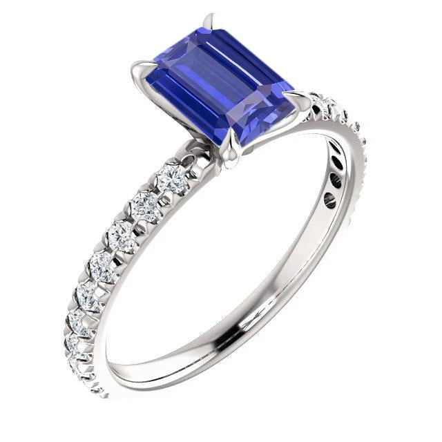Emerald Sapphire Gemstone Ring Pave Set Diamonds 3.50 Carats - Gemstone Ring-harrychadent.ca
