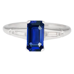 Emerald Sapphire Three Stone Ring Small Baguette Natural Earth Mined Diamonds 2.75 Carats