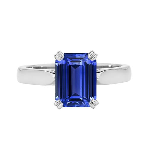 Emerald Solitaire Blue Sapphire Ring 3 Carats Prong Set - Gemstone Ring-harrychadent.ca