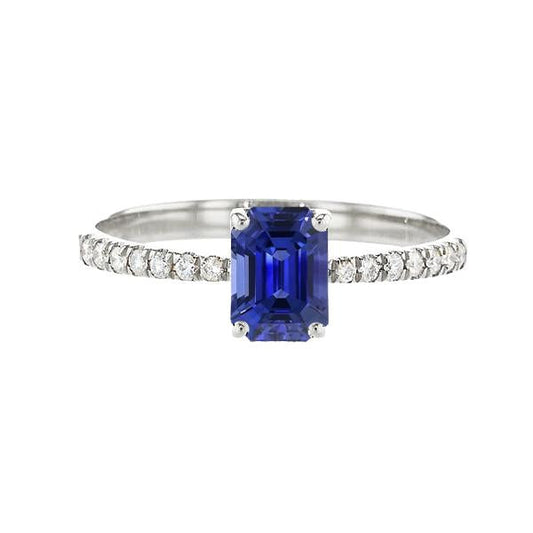 Emerald Solitaire Blue Sapphire Ring & Pave Set Diamonds 2.50 Carats - Gemstone Ring-harrychadent.ca