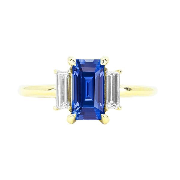 Engagement 3 Stone Blue Sapphire Emerald & Baguette Cut Ring 3 Carats - Gemstone Ring-harrychadent.ca