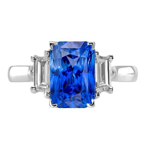 Engagement 3 Stone Radiant Sapphire Ring 3 Carats Emerald Diamonds - Gemstone Ring-harrychadent.ca