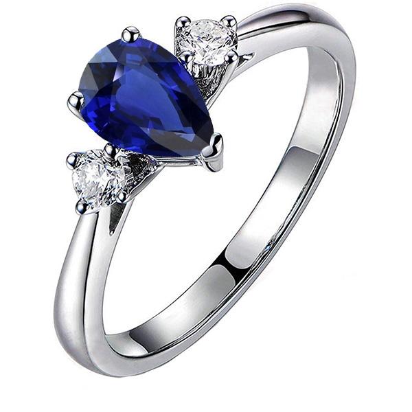 Engagement 3 Stone Ring Pear Blue Sapphire & Diamonds 2.50 Carats - Gemstone Ring-harrychadent.ca