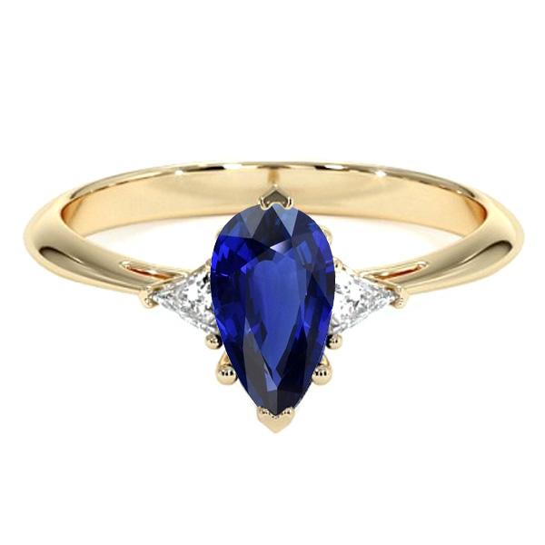 Engagement 3 Stone Ring Pear Ceylon Sapphire & Diamonds 2.25 Carats - Gemstone Ring-harrychadent.ca