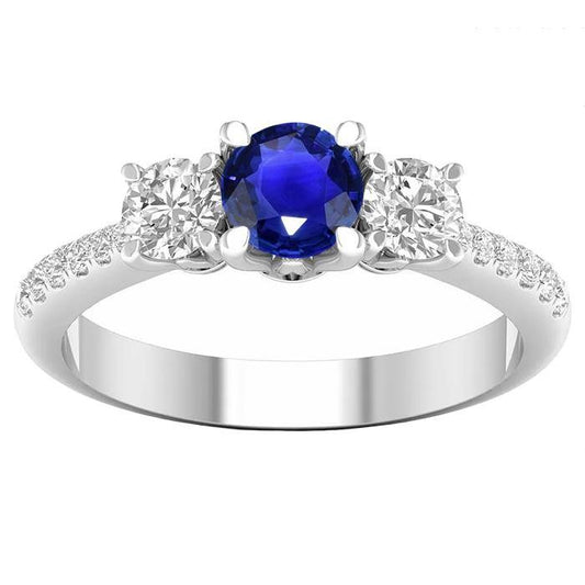 Engagement 3 Stone Style Diamond Ring Round Sapphire 4.50 Carats - Gemstone Ring-harrychadent.ca