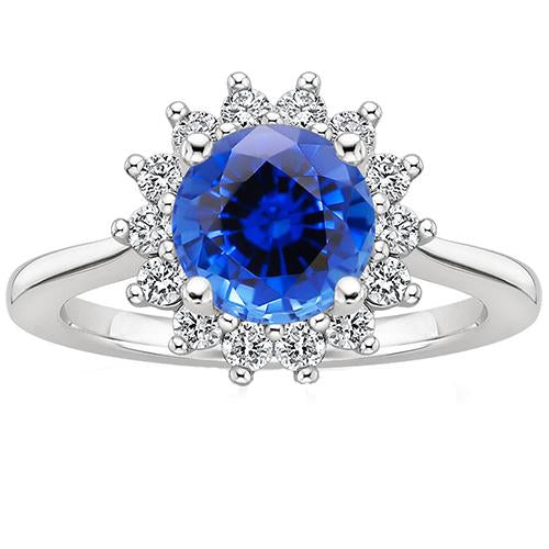 Engagement Diamond Ring Ceylon Sapphire Sunburst Style 3.50 Carats New - Gemstone Ring-harrychadent.ca