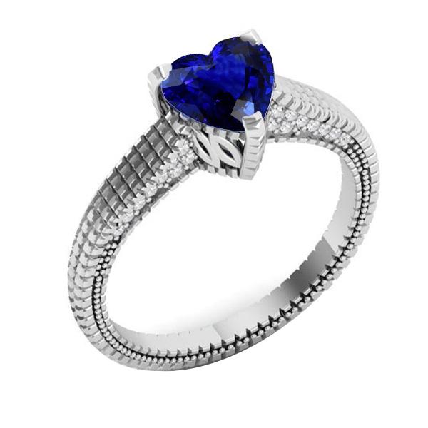 Engagement Diamond Ring Heart Blue Sapphire Antique Style 1.75 Carats - Gemstone Ring-harrychadent.ca