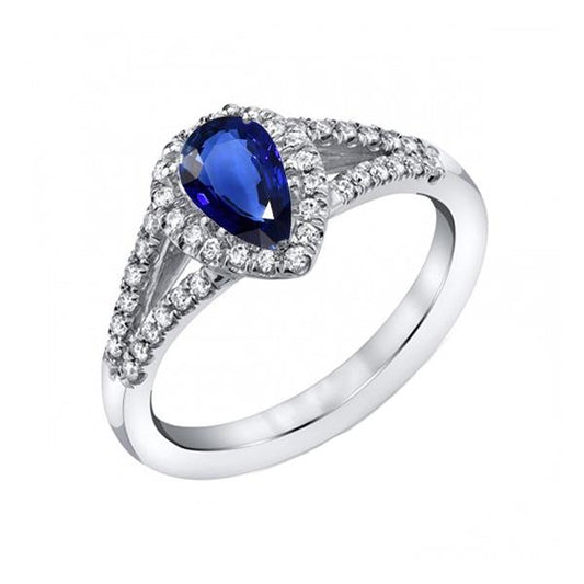 Engagement Halo Blue Sapphire Ring Split Shank Diamonds 3.50 Carats - Gemstone Ring-harrychadent.ca