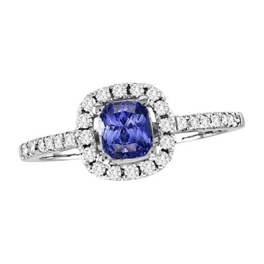 Engagement Halo Cushion Sapphire Ring 2.50 Carats Diamond 14K Gold - Gemstone Ring-harrychadent.ca