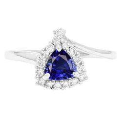 Engagement Halo Natural Earth Mined Diamond Ring Trillion Deep Blue Sapphire 2 Carats