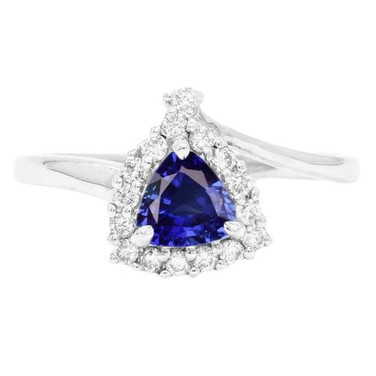 Engagement Halo Diamond Ring Trillion Deep Blue Sapphire 2 Carats - Gemstone Ring-harrychadent.ca