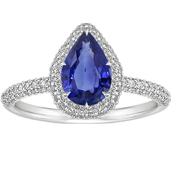 Engagement Halo Ring Pear Blue Sapphire & Diamonds 5.50 Carats - Gemstone Ring-harrychadent.ca