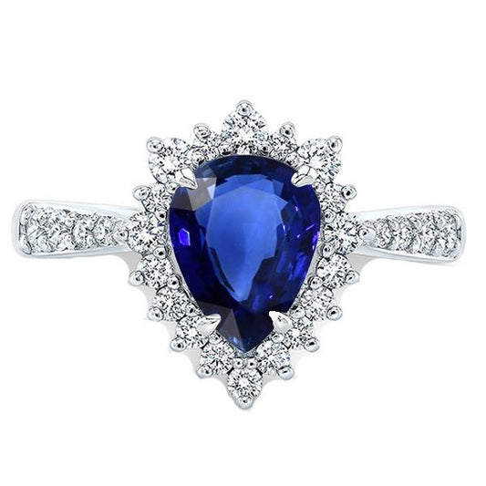 Engagement Halo Ring Star Style Blue Sapphire & Diamonds 3.50 Carats - Gemstone Ring-harrychadent.ca