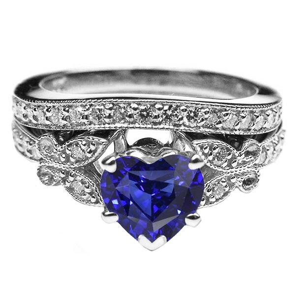 Engagement Heart Blue Sapphire Ring Set Butterfly Style 4 Carats - Gemstone Ring-harrychadent.ca