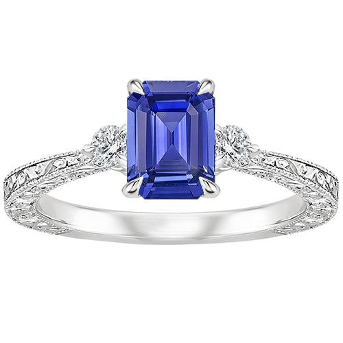 Engagement Ring 3 Stones Emerald Blue Sapphire & Diamond 3.50 Carats - Gemstone Ring-harrychadent.ca