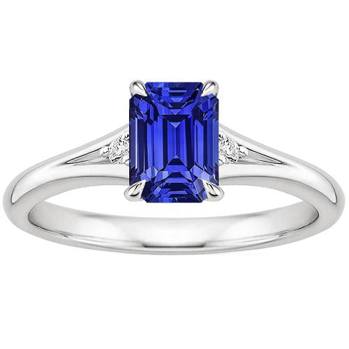 Engagement Ring 3 Stones Emerald Ceylon Sapphire & Diamond 3.25 Carats - Gemstone Ring-harrychadent.ca