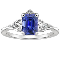 Engagement Ring 4 Stones Emerald Blue Sapphire & Natural Earth Mined Diamond 3.25 Carats