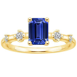 Engagement Ring 5 Stones Emerald Blue Sapphire & Natural Earth Mined Diamond 3.50 Carats