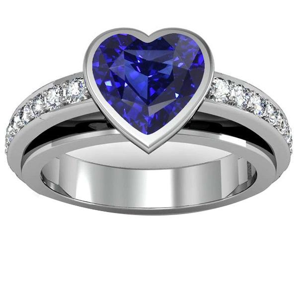 Engagement Ring Bezel Set Deep Blue Sapphire 3.50 Carats Pave Diamonds - Gemstone Ring-harrychadent.ca