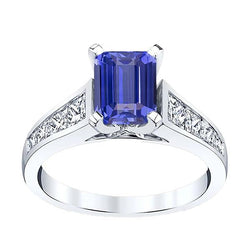 Engagement Ring Emerald Ceylon Sapphire Channel Set Natural Earth Mined Diamonds 3 Carats