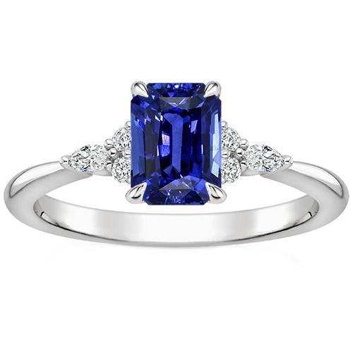 Engagement Ring Floral Style Emerald Blue Sapphire & Diamond 4 Carats- Gemstone Ring-harrychadent.ca